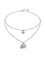 Sterling Silver Plated Pendant with Double Chain and Hearts with Clear Crystal - COL2002CRSMTL0U-UNO de 50-Renee Taylor Gallery