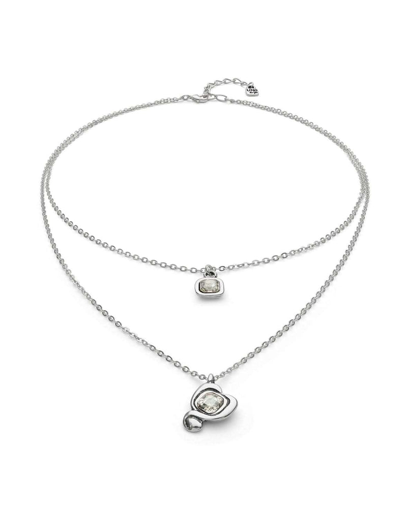 Sterling Silver Plated Pendant with Double Chain and Hearts with Clear Crystal - COL2002CRSMTL0U-UNO de 50-Renee Taylor Gallery