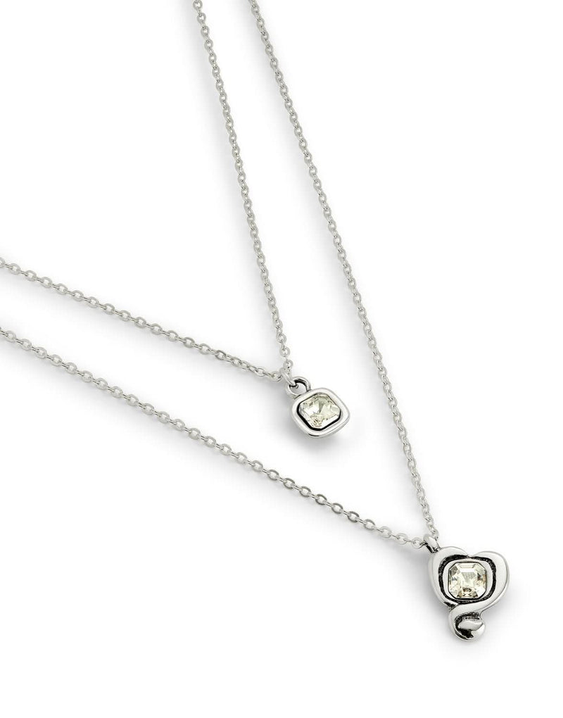 Sterling Silver Plated Pendant with Double Chain and Hearts with Clear Crystal - COL2002CRSMTL0U-UNO de 50-Renee Taylor Gallery