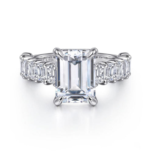 14K White Gold Emerald Cut Cathedral Diamond Engagement Ring Mount - ER16221E12W44JJ-Gabriel & Co.-Renee Taylor Gallery