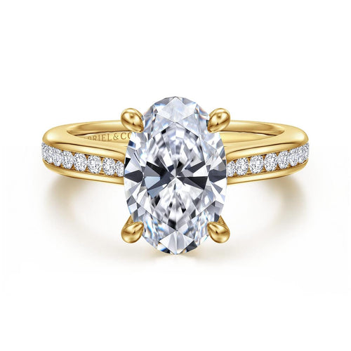 14K Yellow Gold Oval Channel Set Cathedral Diamond Engagement Ring Mount - ER16993O12Y44JJ-Gabriel & Co.-Renee Taylor Gallery