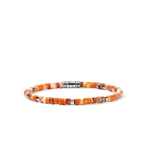 Heishi Silver Bracelet with 4mm Orange and Red Spiny Oyster Shell Beads, and Orange Enamel Beads - BUS290071OROYSXUL-John Hardy-Renee Taylor Gallery