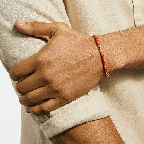 Heishi Silver Bracelet with 4mm Orange and Red Spiny Oyster Shell Beads, and Orange Enamel Beads - BUS290071OROYSXUL-John Hardy-Renee Taylor Gallery
