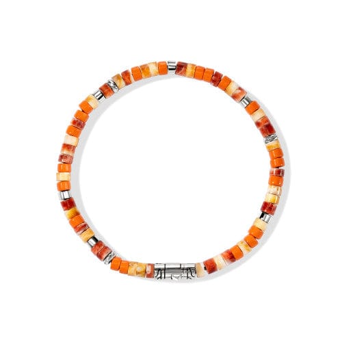 Heishi Silver Bracelet with 4mm Orange and Red Spiny Oyster Shell Beads, and Orange Enamel Beads - BUS290071OROYSXUL-John Hardy-Renee Taylor Gallery