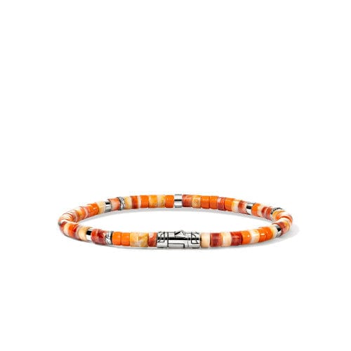 Heishi Silver Bracelet with 4mm Orange and Red Spiny Oyster Shell Beads, and Orange Enamel Beads - BUS290071OROYSXUL-John Hardy-Renee Taylor Gallery