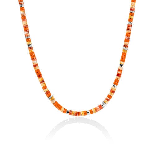 Heishi Silver Red and Orange Spiny Oyster Shell Necklace 22in - NMS290101OROYSX-John Hardy-Renee Taylor Gallery