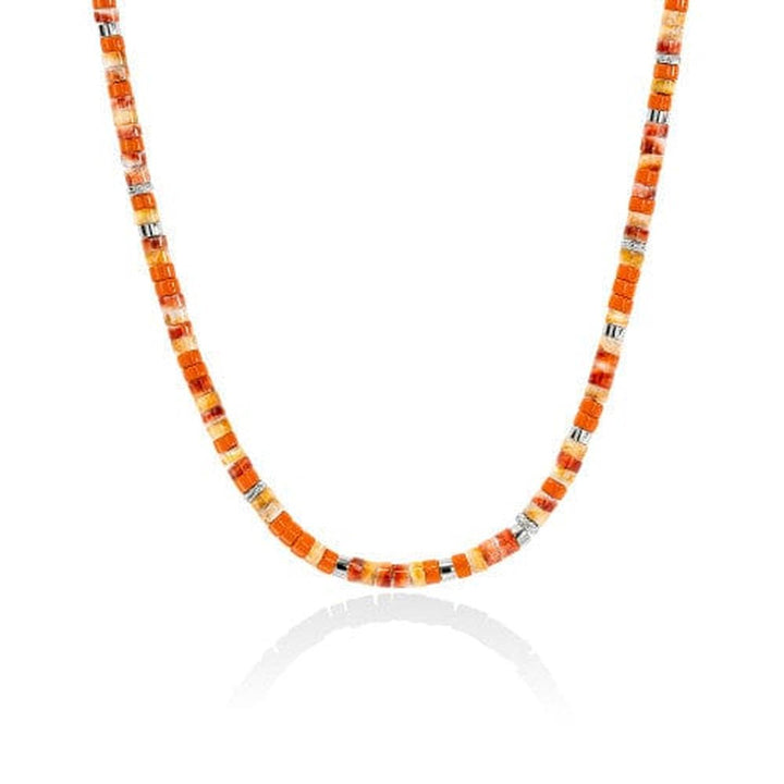 Heishi Silver Red and Orange Spiny Oyster Shell Necklace 22in - NMS290101OROYSX22-John Hardy-Renee Taylor Gallery