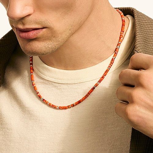 Heishi Silver Red and Orange Spiny Oyster Shell Necklace 22in - NMS290101OROYSX-John Hardy-Renee Taylor Gallery