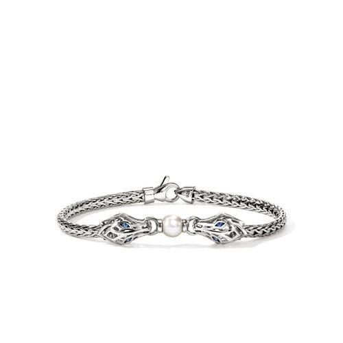 Naga Silver Station Bracelet with Freshwater Pearl & Blue Sapphire - BUS603941BSPX-John Hardy-Renee Taylor Gallery
