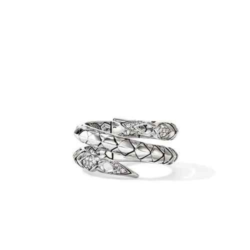 Naga Silver Diamond Pave (0.11ct) Double Row Ring - RBP604032DI-John Hardy-Renee Taylor Gallery