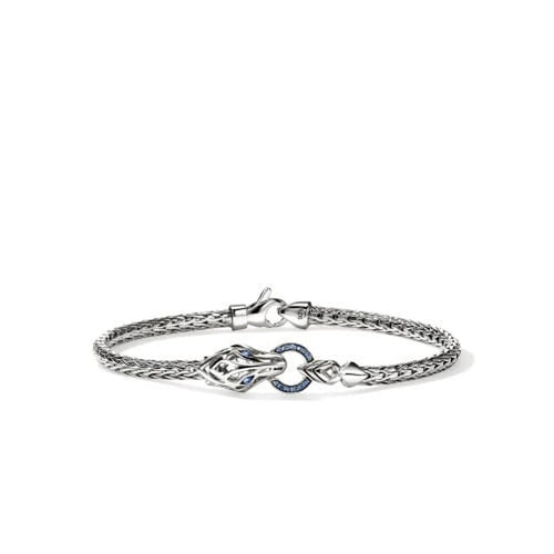 Naga Silver Slim Chain Bracelet with Blue Sapphire - BUS603754BSPX-John Hardy-Renee Taylor Gallery