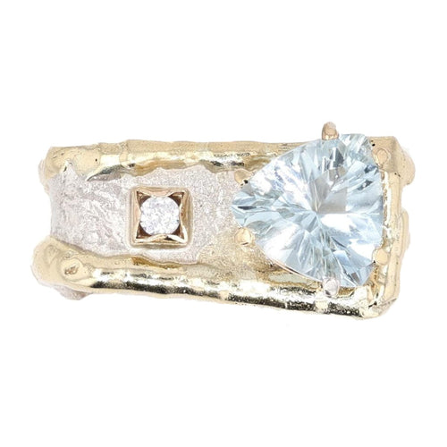 14K Gold & Crystalline Silver Aquamarine & Diamond Ring - 11336-Charles Duncan-Renee Taylor Gallery