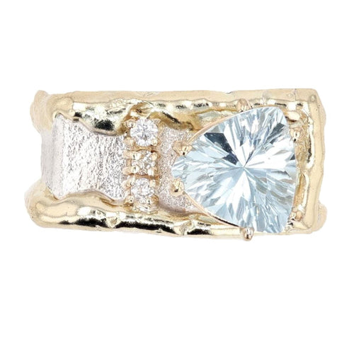 14K Gold & Crystalline Silver Aquamarine & Diamond Ring - 11340-Charles Duncan-Renee Taylor Gallery