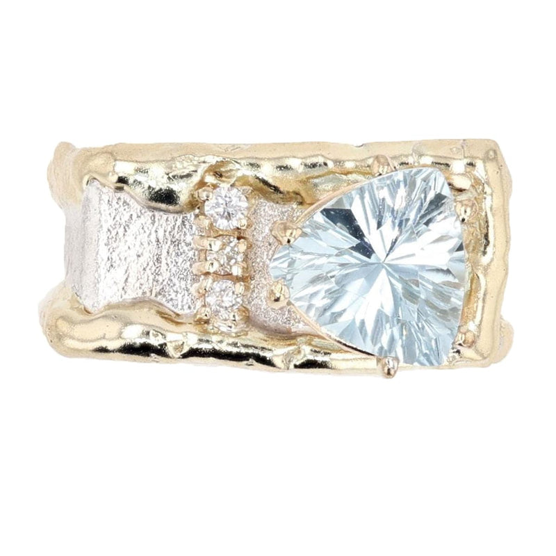 14K Gold & Crystalline Silver Aquamarine & Diamond Ring - 11340-Charles Duncan-Renee Taylor Gallery
