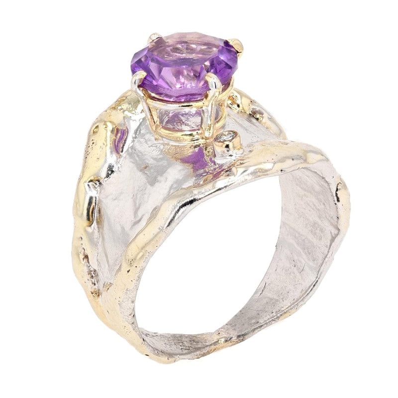 14K Gold & Crystalline Silver Diamond & Amethyst Ring - 11646-Shelli Kahl-Renee Taylor Gallery