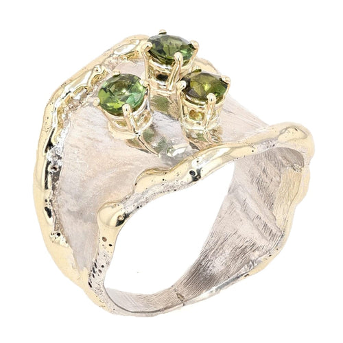 14K Gold & Crystalline Silver Green Tourmaline Ring - 11793-Shelli Kahl-Renee Taylor Gallery