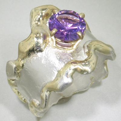 14K Gold & Crystalline Silver Amethyst Ring - 12455-Shelli Kahl-Renee Taylor Gallery