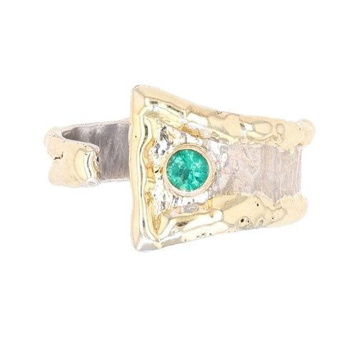14K Gold & Crystalline Silver Emerald Ring - 13602-Shelli Kahl-Renee Taylor Gallery