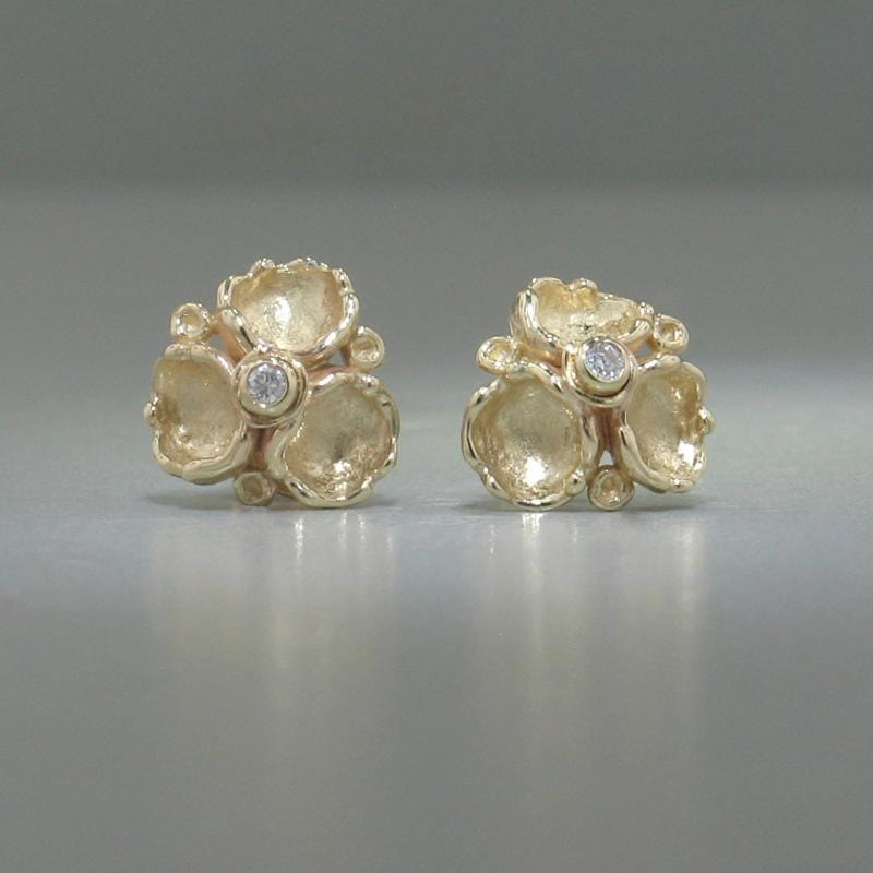 14k Yellow Gold & Diamond Stud Earrings - 185D+Y-Y-Leon Israel Designs-Renee Taylor Gallery