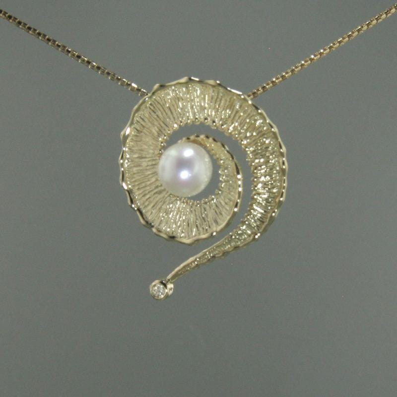 14k Yellow Gold, Pearl & Diamond Pendant - 407DP-Y-Leon Israel Designs-Renee Taylor Gallery