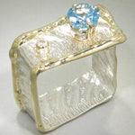 14K Gold & Crystalline Silver Diamond & Blue Topaz Ring - 15190-Shelli Kahl-Renee Taylor Gallery