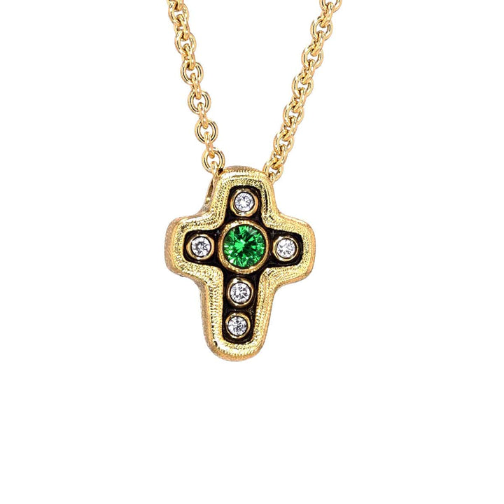 18K Cross Tsavorite & Diamond Pendant & Chain - M-1815 Tsavorite-Alex Sepkus-Renee Taylor Gallery