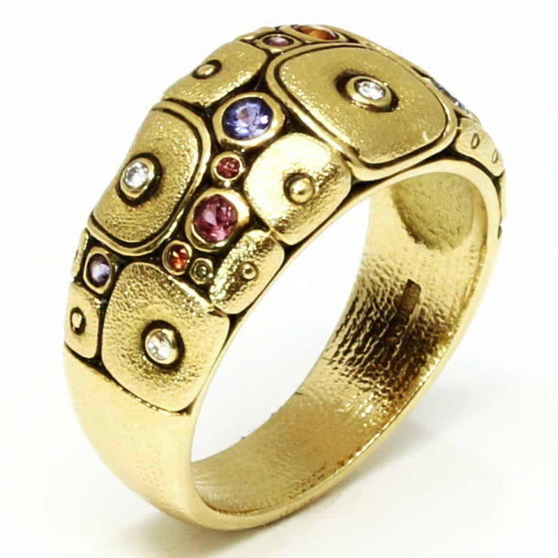 18K Blocks Purple/Orange Mix Sapphire & Diamond Ring - R-135S-Alex Sepkus-Renee Taylor Gallery