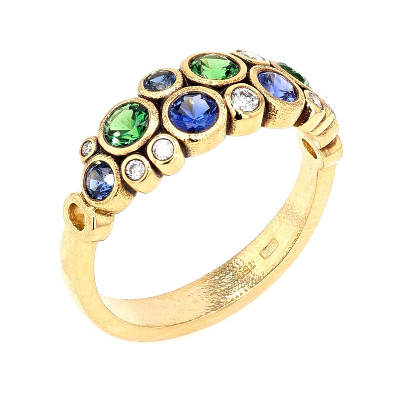 18K Blue Green Mix Sapphire Tsavorite & Diamond Ring - R-113-Alex Sepkus-Renee Taylor Gallery