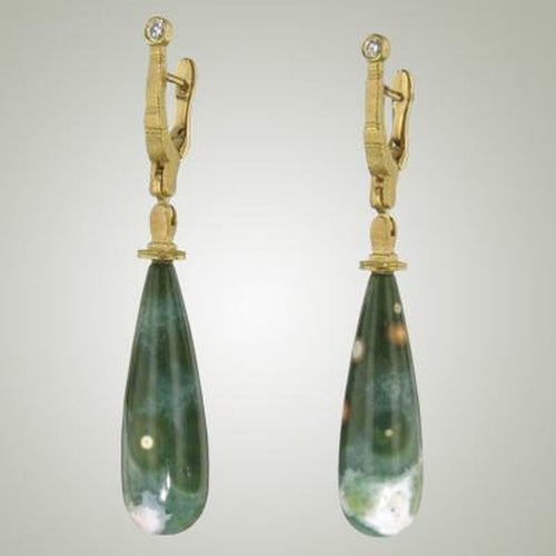 18K "Stick and Stones" Jasper and Diamond Earrings - E-132D-Alex Sepkus-Renee Taylor Gallery