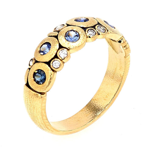 18K "Candy" Blue Mix Sapphire & Diamond Dome Ring - R-122S-Alex Sepkus-Renee Taylor Gallery