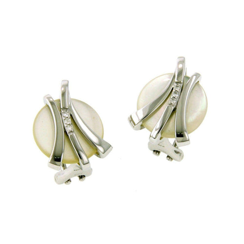 Sterling Silver Mother of Pearl Brilliant Diamond Earrings - 01/82634-Breuning-Renee Taylor Gallery