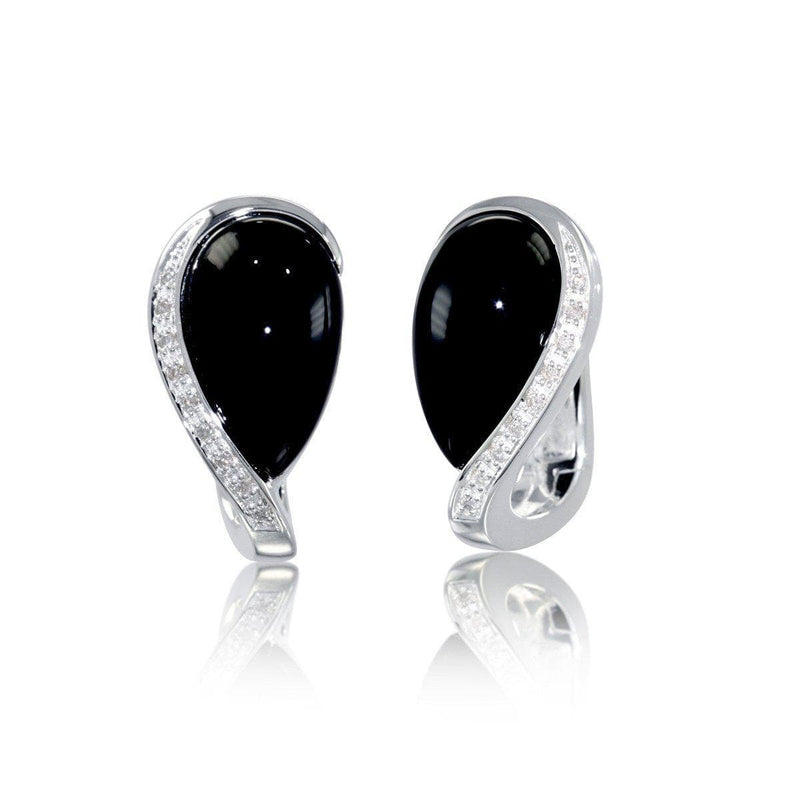 Sterling Silver Onyx Brilliant Diamond Earrings - 06/82651-Breuning-Renee Taylor Gallery