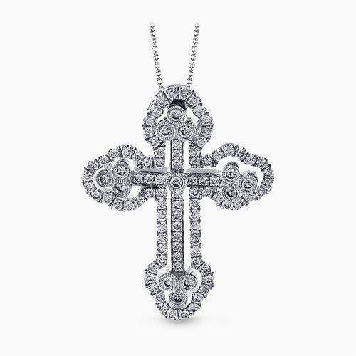 18K White Gold Cross Round Diamonds Pendant - LP4075-S-W-Simon G.-Renee Taylor Gallery