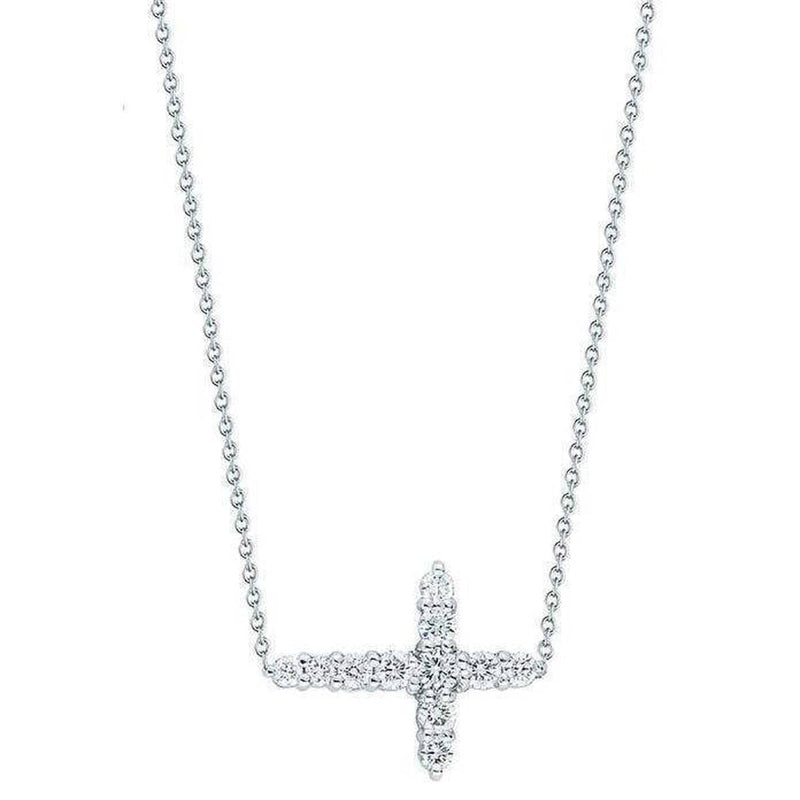 18k White Gold & Diamond Cross Necklace - 001857AWCHX1-Roberto Coin-Renee Taylor Gallery