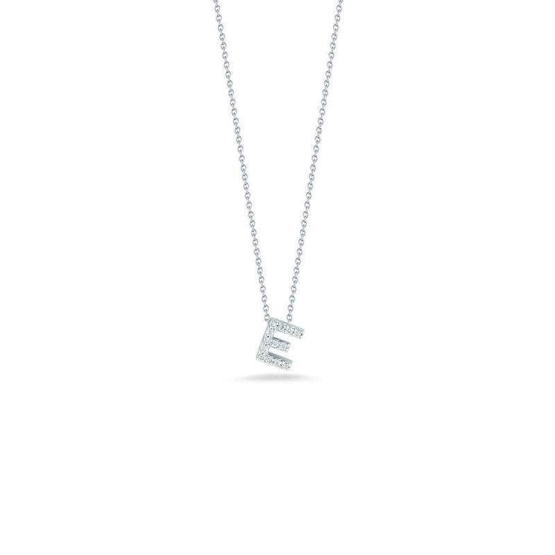 18k White Gold & Diamond Love Letter E Necklace - 001634AWCHXE-Roberto Coin-Renee Taylor Gallery