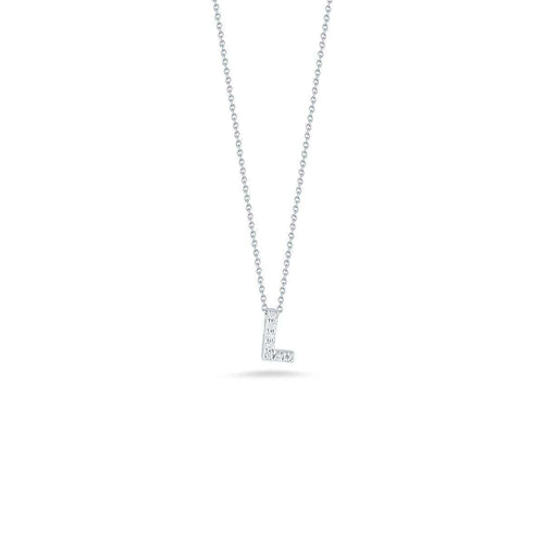 18k White Gold & Diamond Love Letter L Necklace - 001634AWCHXL-Roberto Coin-Renee Taylor Gallery