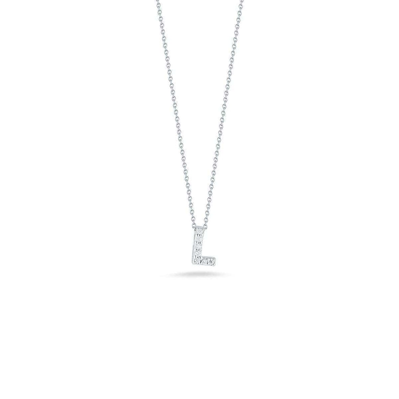 18k White Gold & Diamond Love Letter L Necklace - 001634AWCHXL-Roberto Coin-Renee Taylor Gallery