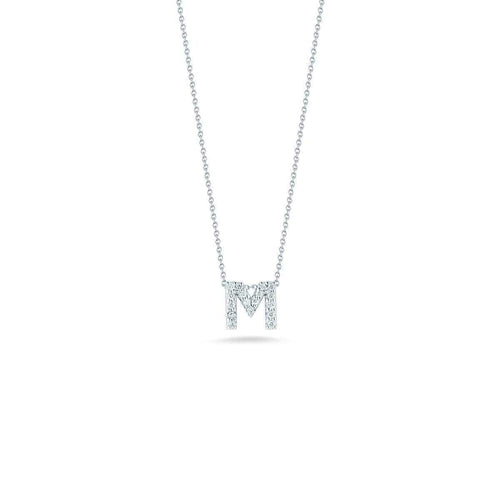 18k White Gold & Diamond Love Letter M Necklace - 001634AWCHXM-Roberto Coin-Renee Taylor Gallery