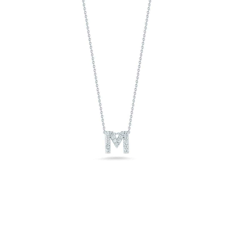 18k White Gold & Diamond Love Letter M Necklace - 001634AWCHXM-Roberto Coin-Renee Taylor Gallery