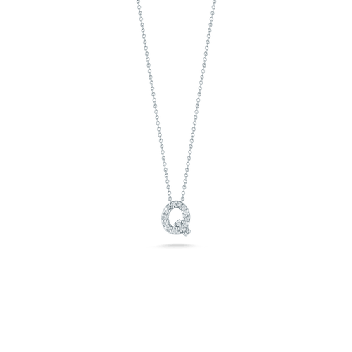 18k White Gold & Diamond Love Letter Q Necklace - 001634AWCHXQ-Roberto Coin-Renee Taylor Gallery