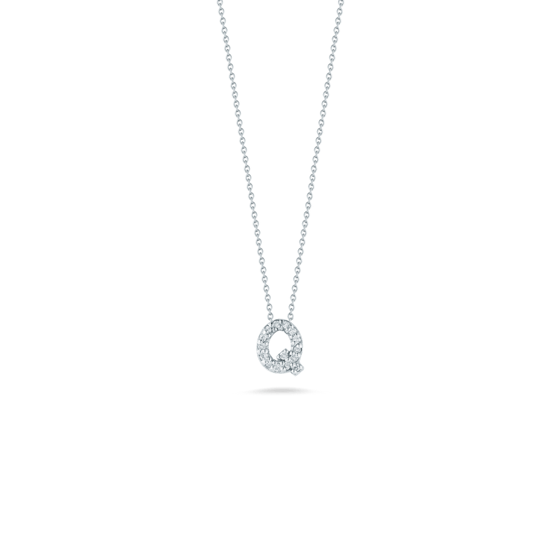 18k White Gold & Diamond Love Letter Q Necklace - 001634AWCHXQ-Roberto Coin-Renee Taylor Gallery