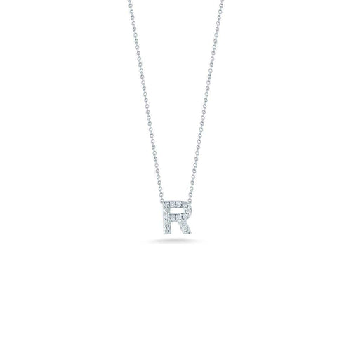 18k White Gold & Diamond Love Letter R Necklace - 001634AWCHXR-Roberto Coin-Renee Taylor Gallery