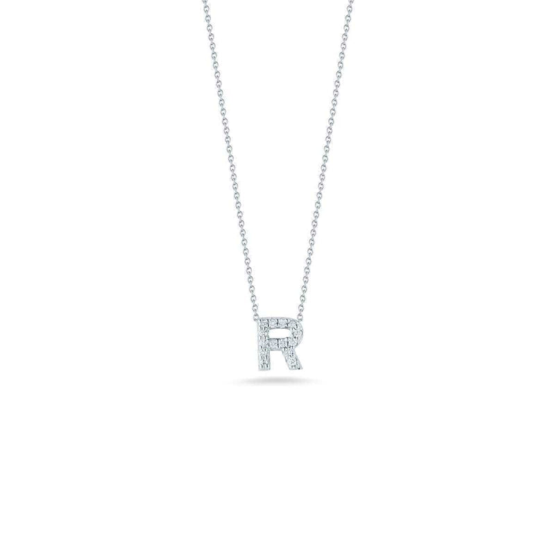 18k White Gold & Diamond Love Letter R Necklace - 001634AWCHXR-Roberto Coin-Renee Taylor Gallery