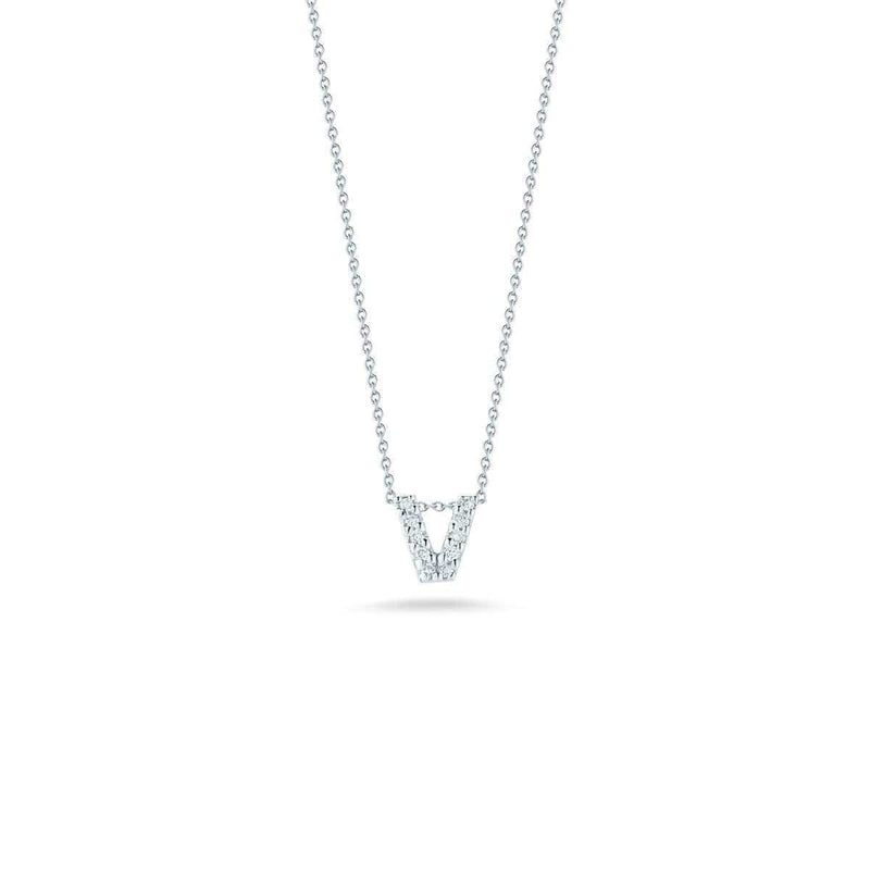 18k White Gold & Diamond Love Letter V Necklace - 001634AWCHXV-Roberto Coin-Renee Taylor Gallery