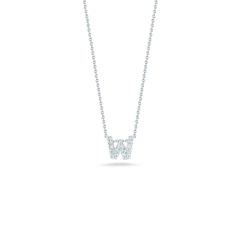 18k White Gold & Diamond Love Letter W Necklace - 001634AWCHXW-Roberto Coin-Renee Taylor Gallery