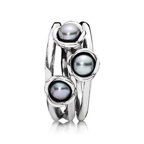 Triple Bloom Grey Pearl Ring - 190606GP (Size 50)-Pandora-Renee Taylor Gallery