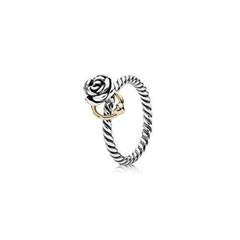 Rose & Heart 14K Gold & Sterling Silver Ring - 190860-Pandora-Renee Taylor Gallery