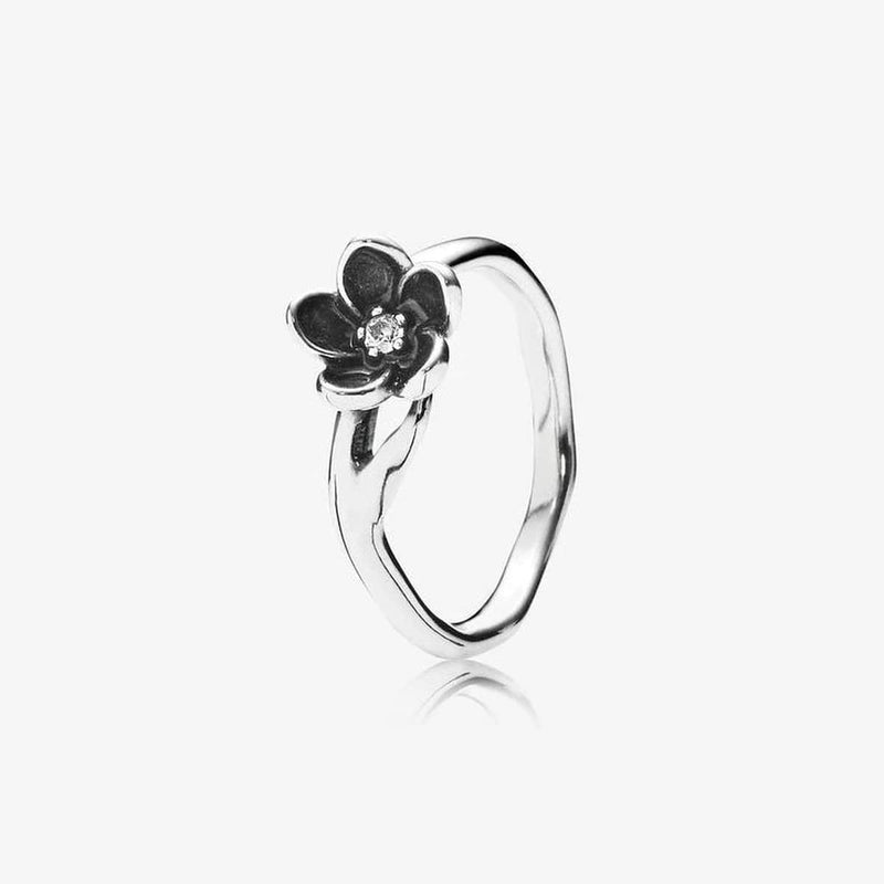 Mystic Floral Clear Cubic Zirconia & Black Enamel Ring - 190918CZ-Pandora-Renee Taylor Gallery