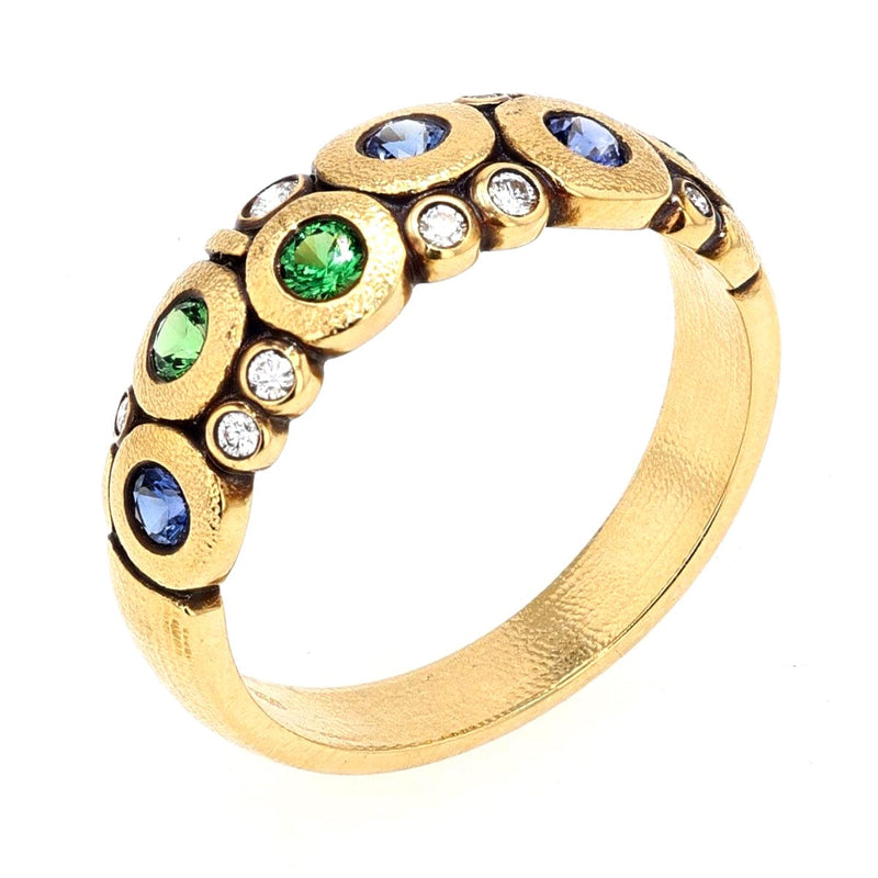 18K Candy Blue Green Mix Sapphire & Diamond Dome Ring - R-122S-Alex Sepkus-Renee Taylor Gallery