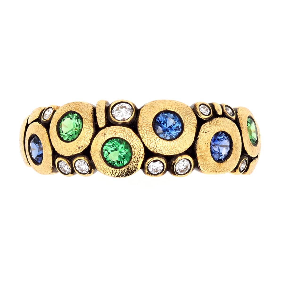 18K Candy Blue Green Mix Sapphire & Diamond Dome Ring - R-122S - Alex ...